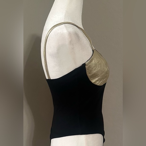 Vintage Cache Gold leather and black lycra body suit - Picture 2 of 6